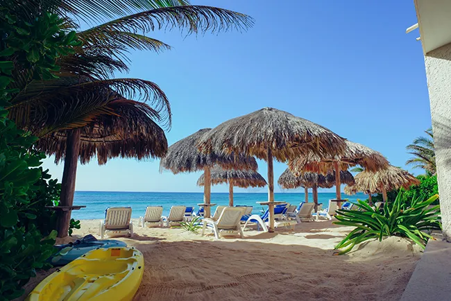 beachfron palapas and chairs