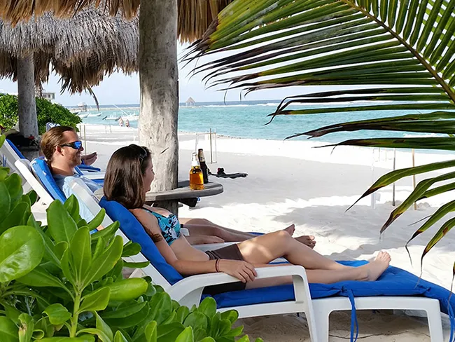 lounging on the beach